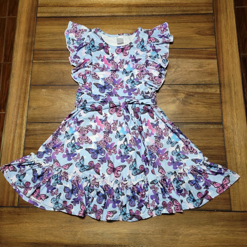 Girl's Purple Dress w/ All Over Butterflies - 7Y - Picture 2 of 10